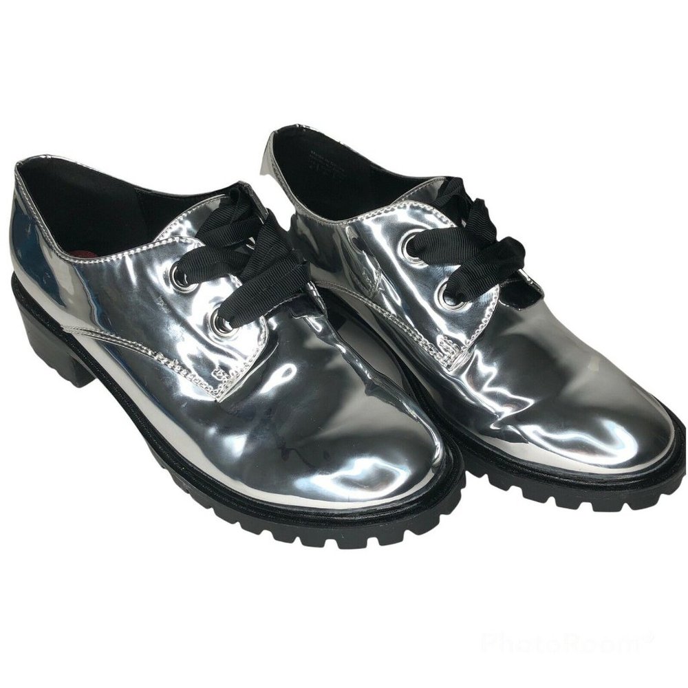 Aldo Silver Mirror DELUCA Oxford Shoes Chunky Heel Retro Hip Hop Size US 6 UK 36